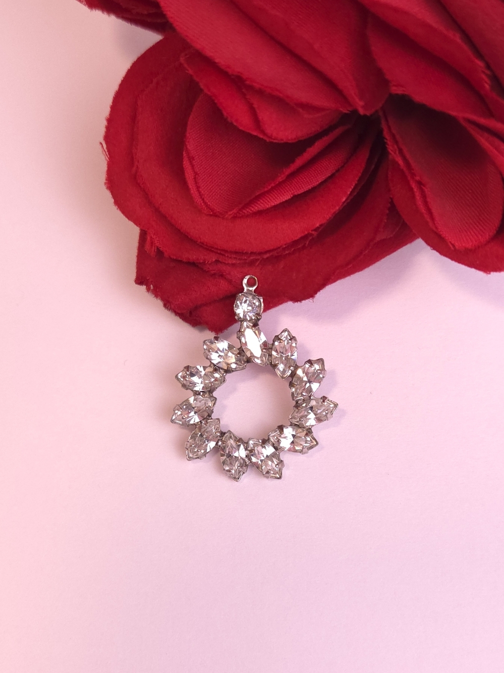 Vintage Silver Plated Art Deco Marquise Crystal Pendant or Charm